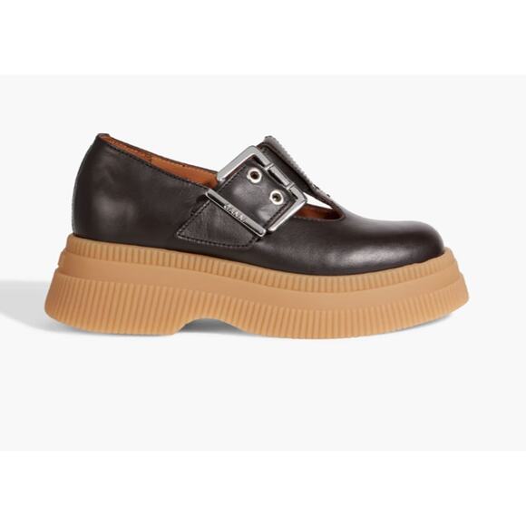 GANNI Creepers Black leather Platform loafers T-strap EU 39 - Picture 1 of 7